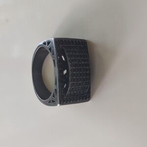 Silver Tone Channel-Set CZ Pave Signet Ring Size 8 - 9 grams
